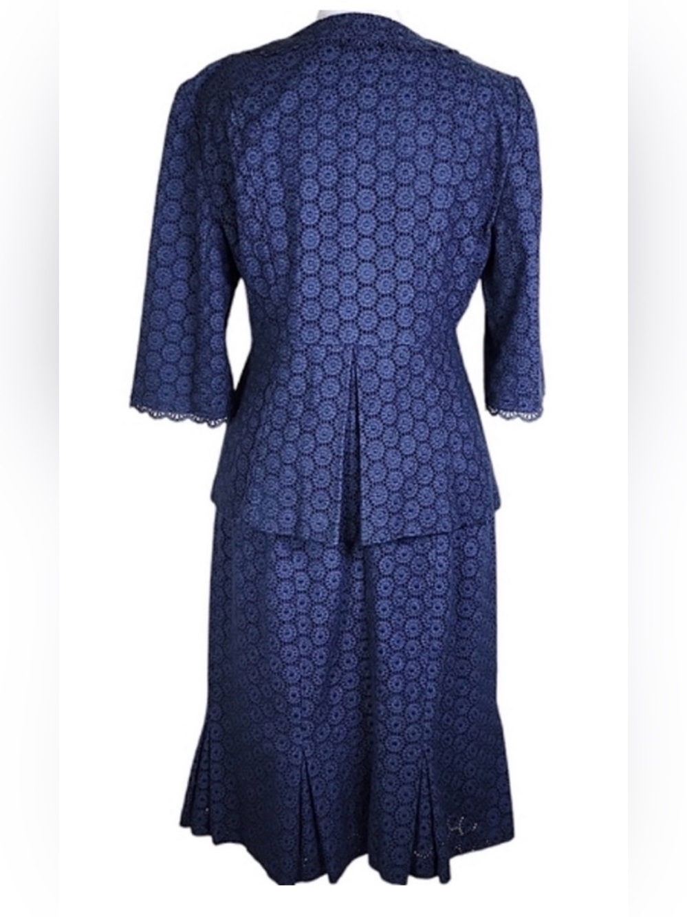 Vintage USA Nanette Lepore Blue Cotton Eyelet Flounce Skirt Suit Set sz8 EUC